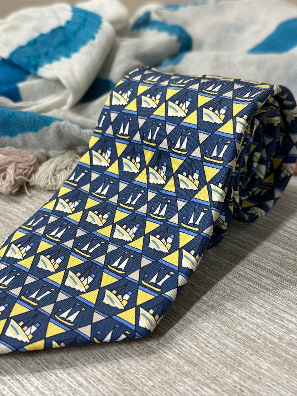 Vintage Hermes Paris 100% Silk Nautical Print Tie